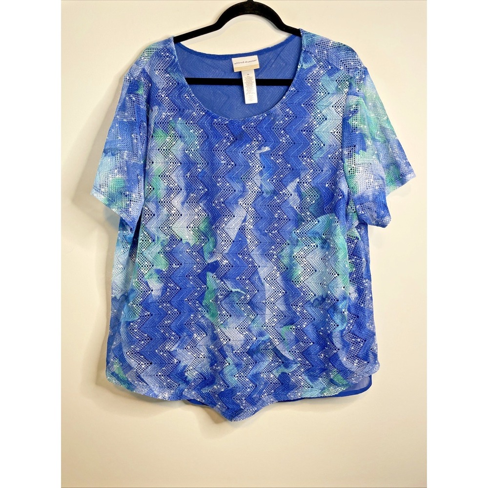 Alfred Dunner Woman 3X Blue Lace Top Chevron Floral Stretch Blouse